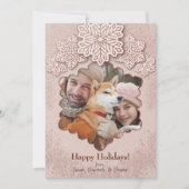 Kerst Roos Gouden Glitter Sneeuwvlok Foto Feestdagenkaart (Voorkant)