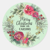 Kerst roos krans gepersonaliseerde stickers (Voorkant)