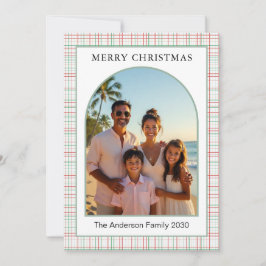Kerst Roos Salie Mint Geruit Boog 1 Foto Feestdagenkaart