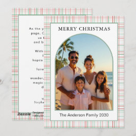 Kerst Roos Salie Mint Geruit Boog 1 Foto Feestdagenkaart