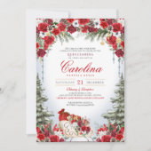 Kerst Roos Vakantie Sleigh Winter Quinceanera Kaart (Voorkant)