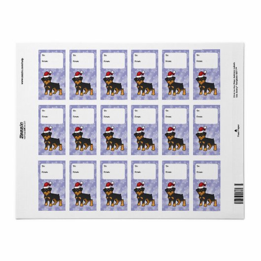 Kerst Rottweiler Cadeau Labels (Full Sheet)
