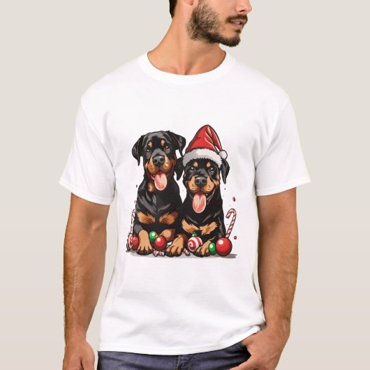 Kerst Rottweiler Dog Santa T-shirt (Voorkant)