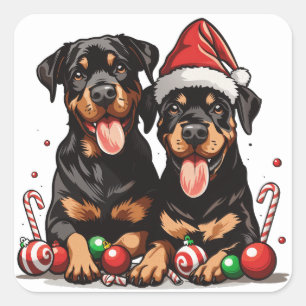 Kerst Rottweiler Dog Santa Vierkante Sticker