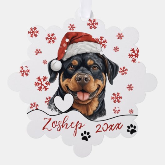 Kerst Rottweiler Hond gepersonaliseerd Ornament Kaart (Voorkant)