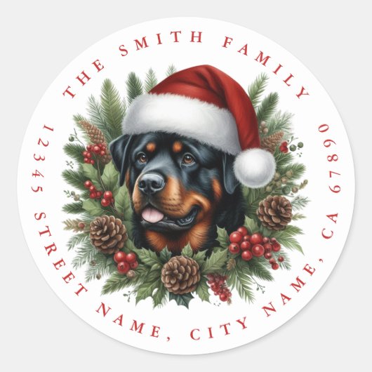 Kerst Rottweiler Hond Ronde Stickers (Voorkant)