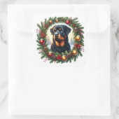 Kerst Rottweiler in feestelijke decoratie Vierkante Sticker (Tas)