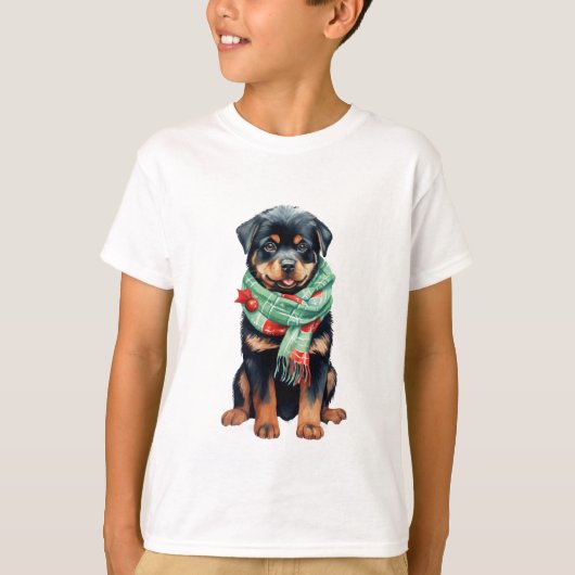 Kerst Rottweiler Kinder T-shirt – Leuke vakantie (Voorkant)
