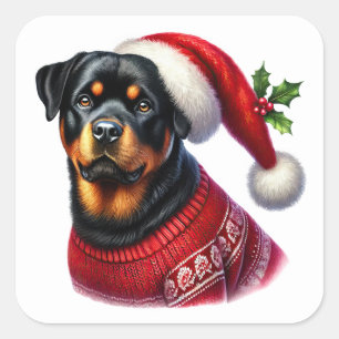 Kerst Rottweiler met een feestelijke trui Vierkante Sticker