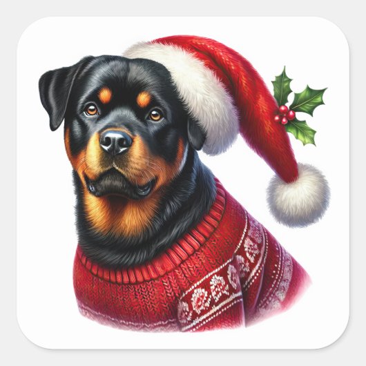 Kerst Rottweiler met een feestelijke trui Vierkante Sticker (Voorkant)