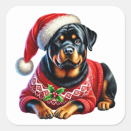 Kerst Rottweiler met een feestelijke trui Vierkante Sticker (Voorkant)