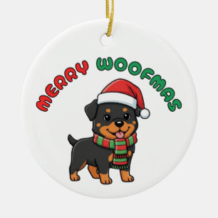 Kerst Rottweiler Ornament: Merry Woofmas Keramisch Ornament