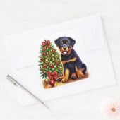 Kerst Rottweiler Puppy van de feestelijke boom Vierkante Sticker (Envelop)