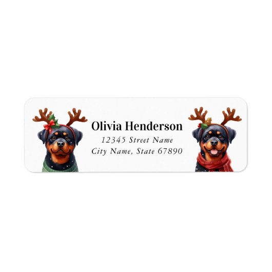 Kerst Rottweiler Retour Adreslabels Etiket (Voorkant)