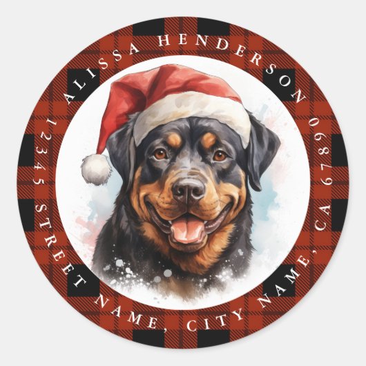 Kerst Rottweiler Ronde Stickers (Voorkant)