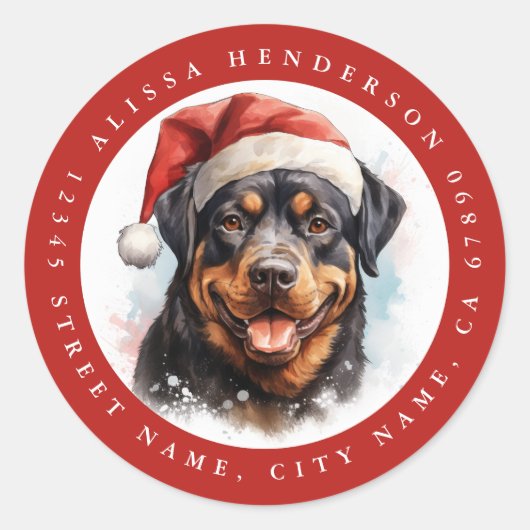 Kerst Rottweiler Ronde Stickers (Voorkant)