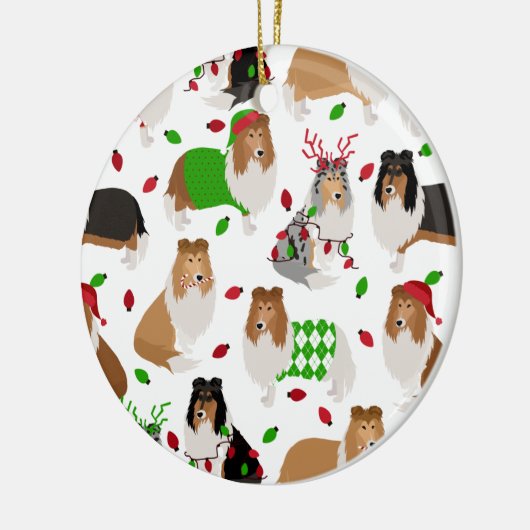 Kerst Rough Collie Ceramic Ornament (Links)