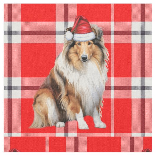 Kerst Rough Collie Dog met Red Plaid Stof (Close Up)