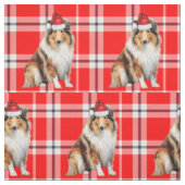 Kerst Rough Collie Dog met Red Plaid Stof (Swatch)