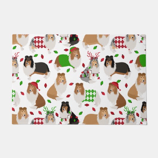 Kerst Rough Collie Doormat Deurmat (Voorkant)