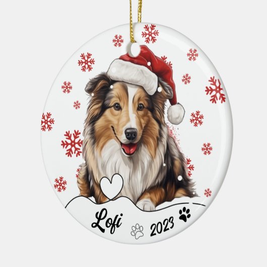 Kerst Rough Collie Hond gepersonaliseerd Keramisch Ornament (Links)