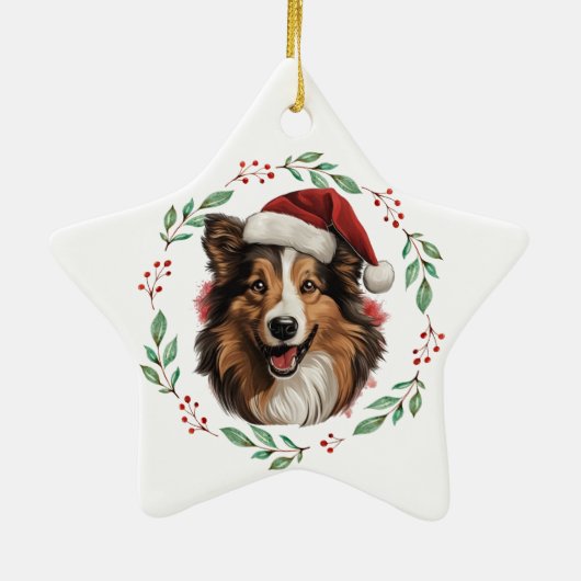 Kerst Rough Collie Hond gepersonaliseerd Keramisch Ornament (Achterkant)