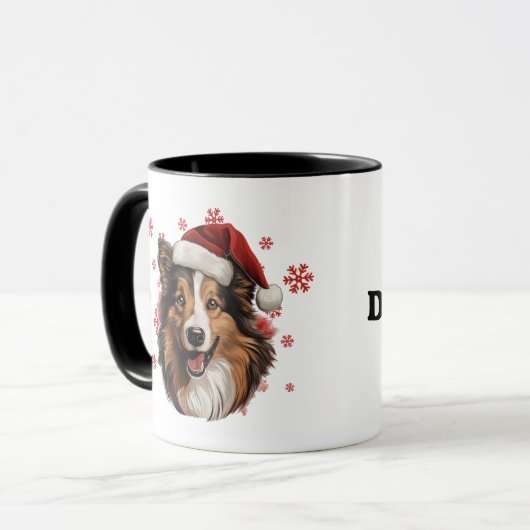 Kerst Rough Collie Hond gepersonaliseerd Mok (Voorkant links)