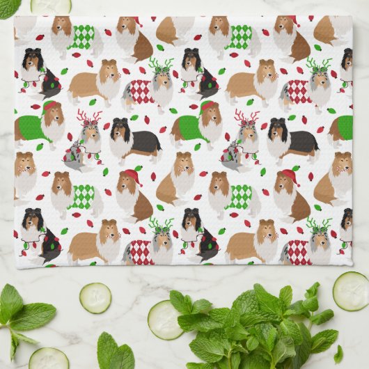Kerst Rough Collie Kitchen Towel Theedoek (Gevouwen)
