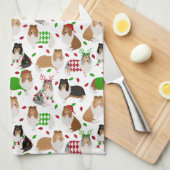 Kerst Rough Collie Kitchen Towel Theedoek (Quarter Fold)
