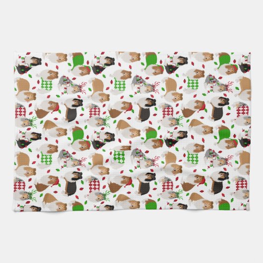 Kerst Rough Collie Kitchen Towel Theedoek (Horizontaal)