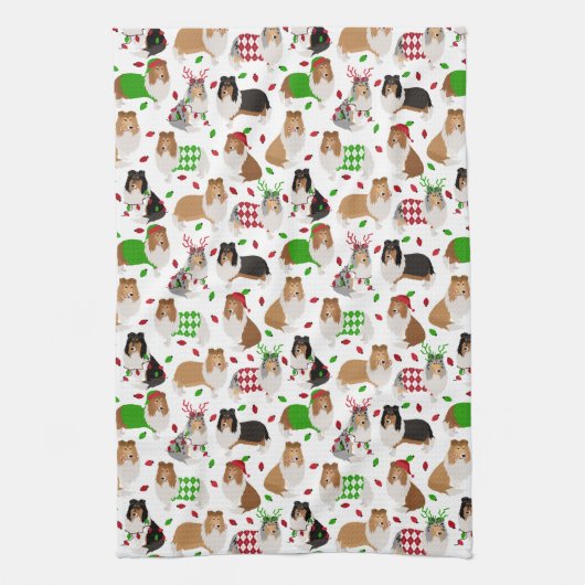 Kerst Rough Collie Kitchen Towel Theedoek (Verticaal)