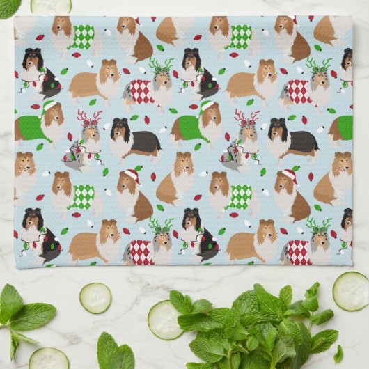Kerst Rough Collie Kitchen Towel Theedoek (Gevouwen)