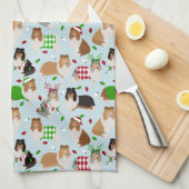 Kerst Rough Collie Kitchen Towel Theedoek (Quarter Fold)