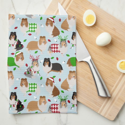 Kerst Rough Collie Kitchen Towel Theedoek (Quarter Fold)