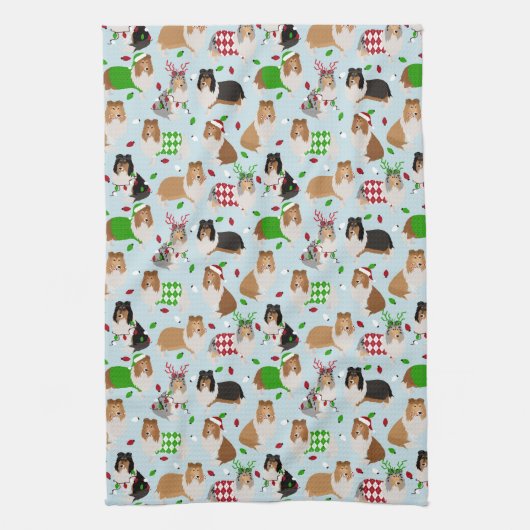 Kerst Rough Collie Kitchen Towel Theedoek (Verticaal)