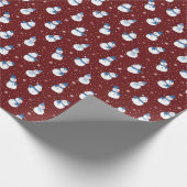 Kerst Royal Maroon Wrapping Papier met Sneeuwmanne (Hoek)