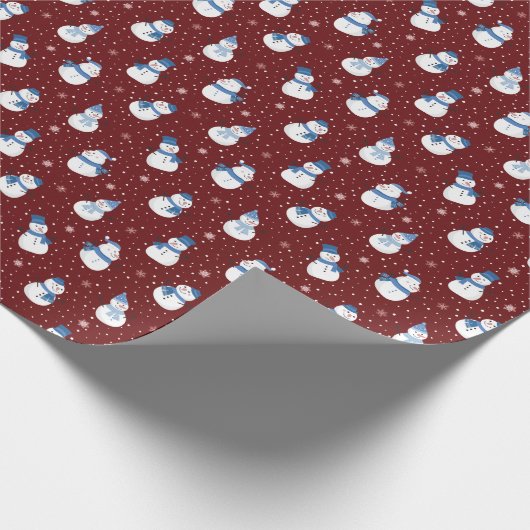 Kerst Royal Maroon Wrapping Papier met Sneeuwmanne (Hoek)