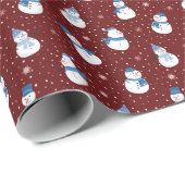 Kerst Royal Maroon Wrapping Papier met Sneeuwmanne (Rol Hoek)