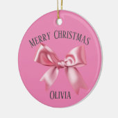 Kerst  Roze Aangepaste Naam Coquette Bow Keramisch Ornament (Links)