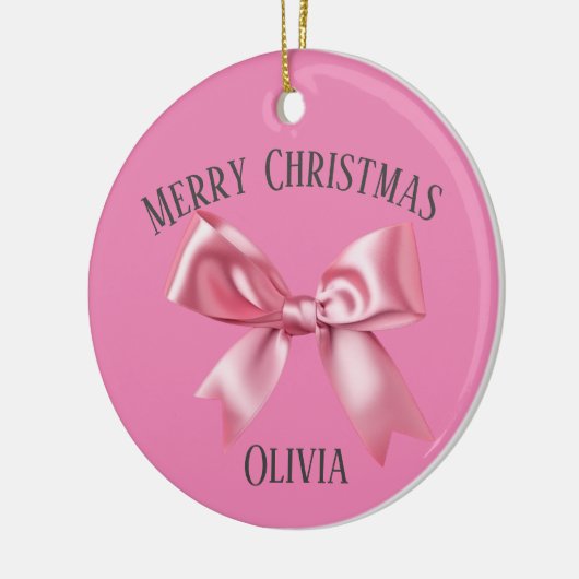Kerst  Roze Aangepaste Naam Coquette Bow Keramisch Ornament (Links)