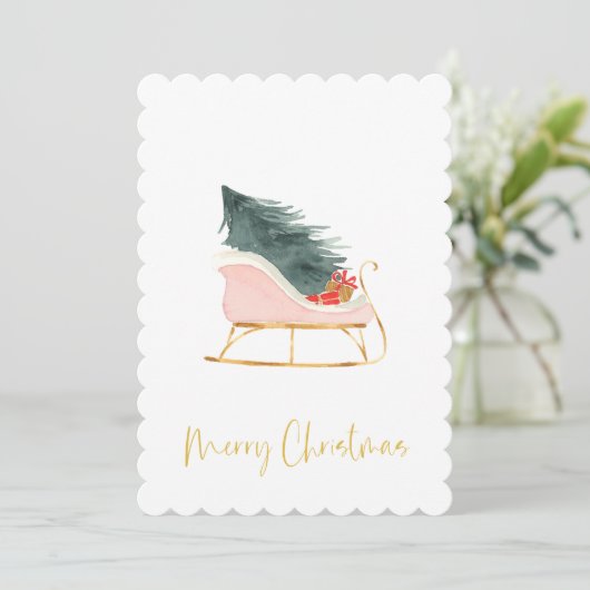 Kerst Roze Arrenslee Handgeschreven Script Feestdagenkaart (Staand voorkant)