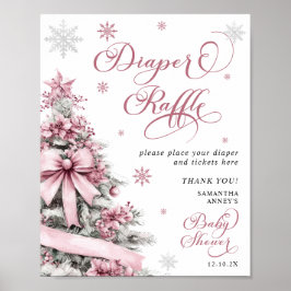 Kerst Roze Baby shower LuierRaffle Sign Poster