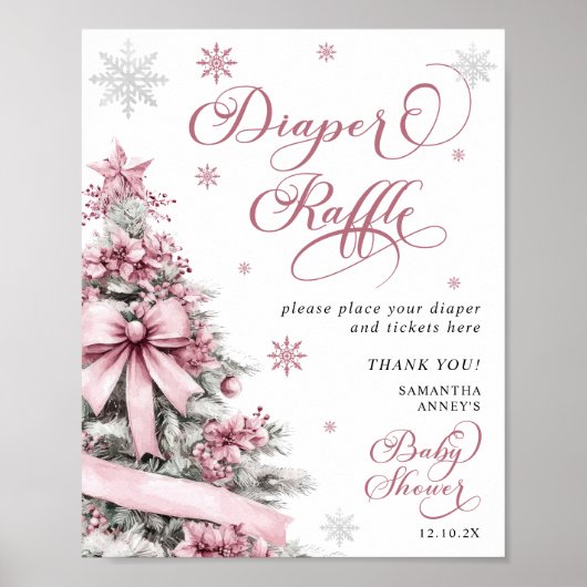 Kerst Roze Baby shower LuierRaffle Sign Poster (Voorkant)