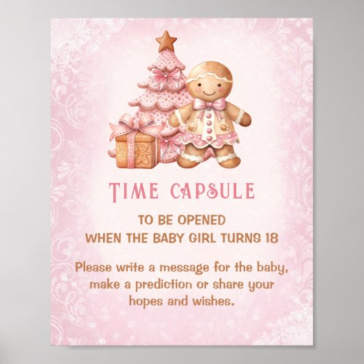 Kerst Roze Baby shower Spel Tijd Capsule Teken Poster (Voorkant)