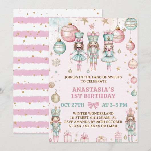 Kerst Roze Ballerina's 1e verjaardag Kaart (Voorkant / Achterkant)