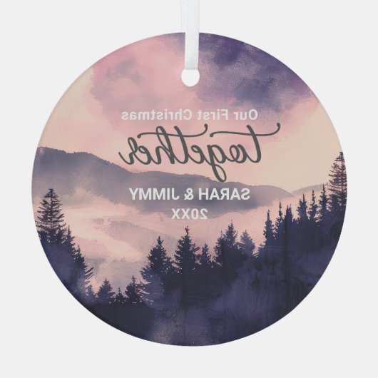 Kerst Roze Berg Avontuur Outdoor Paar Glas Ornament (Achterkant)