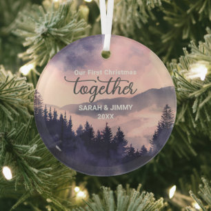 Kerst Roze Berg Avontuur Outdoor Paar Glas Ornament