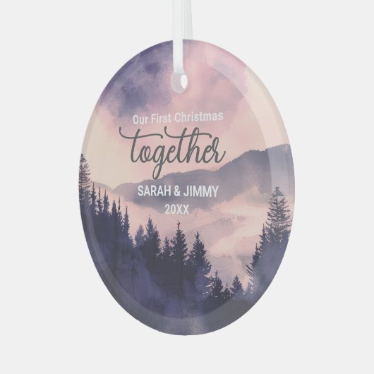 Kerst Roze Berg Avontuur Outdoor Paar Glas Ornament (Voorkant links)