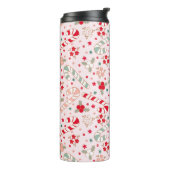 Kerst Roze Bloemen Holly Candy Cane Custom Thermosbeker (Gedraaid links)