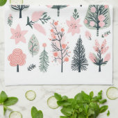 Kerst Roze Boom Abstract Doodles Theedoek (Gevouwen)